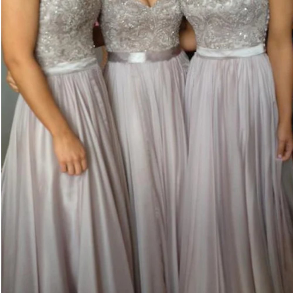 3 silver grey bridesmaid dresses small/medium tulle over satin skirt
